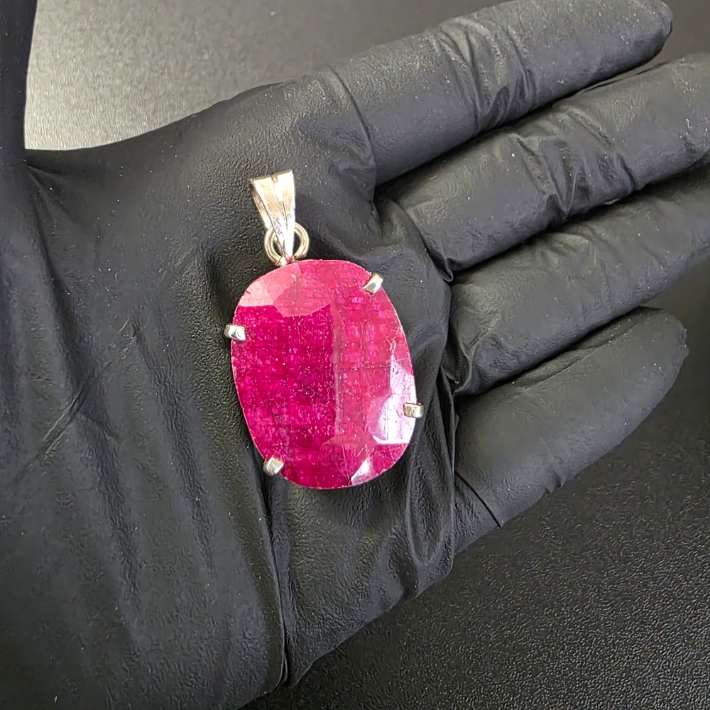 Vintage Pink Oval Faceted Pendant
